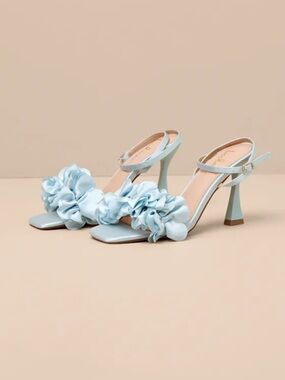 Kappa Baby Blue Satin Ruffled Ankle Strap High Heel Sandals